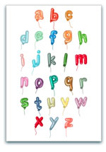 Balloon-themed alphabet chart with colourful letters A to Z for decoration