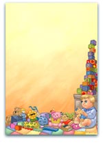 Baby playing with colourful toys and building blocks on a play mat with a warm background, ideal for early childhood themes