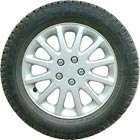 Car wheel with a silver alloy rim and black tyre, ideal for automotive, transportation, or mechanical-themed designs