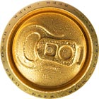 Golden aluminium can top with a pull-tab, ideal for beverage or packaging-related themes and designs