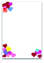 Colourful heart-themed frame with clusters of red, pink, and purple hearts, suitable for love, romance, or Valentine’s Day designs