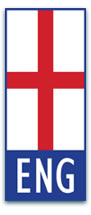 Blue rectangle with the St Georges Cross flag and ENG text, representing England on vehicle licence plates