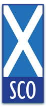 Blue rectangle with the St Andrews Cross flag and SCO text, representing Scotland on vehicle licence plates