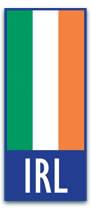 Blue rectangle with the Irish tricolour flag and IRL text, representing Ireland on vehicle licence plates