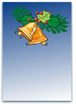 Golden bells with holly leaves and berries on a gradient blue background, perfect for Christmas or holiday designs